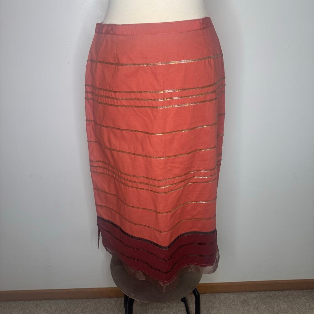 Neesh by Dar | Boho Embellished Terracotta Cotton A-Line Midi Skirt Size Large